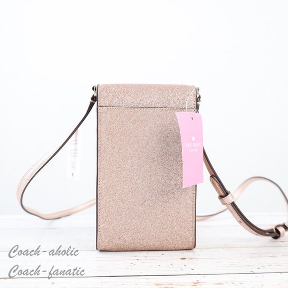 NWT Kate Spade Tinsel North South Glitter Phone Flap Crossbody in Rose Gold - Picture 7 of 13